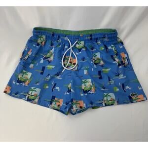 LACOSTE Mens Blue Croc Palm Tree Boxer Swim Trunks Large